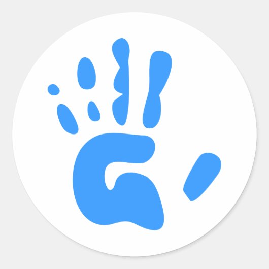 Blauwe handdruk ronde sticker (Voorkant)