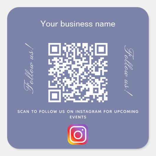 Blauwe handelsnaam qr code instagram vierkante sticker (Voorkant)