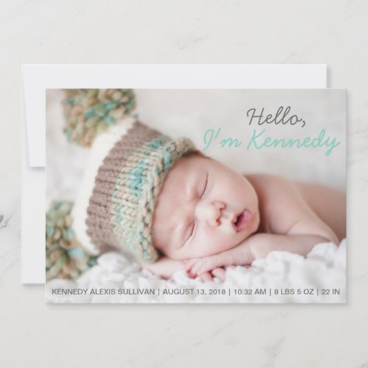 Blauwe handgeschreven foto Baby geboorteaankondigi Aankondiging (Voorkant)