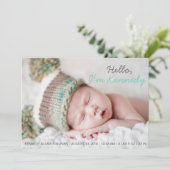 Blauwe handgeschreven foto Baby geboorteaankondigi Aankondiging (Staand voorkant)