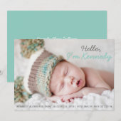 Blauwe handgeschreven foto Baby geboorteaankondigi Aankondiging (Voorkant / Achterkant)