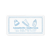 Blauwe handgetekende après bébé boy Baby shower ad Etiket (Voorkant)