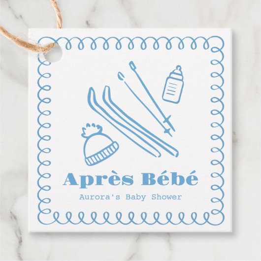 Blauwe handgetekende après bébé boy Baby shower Bedankjes Labels (Voorkant)