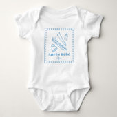Blauwe handgetekende après bébé winterski jongen romper (Voorkant)