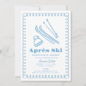 Blauwe handgetekende après ski vrijgezellenweekend kaart (Voorkant)