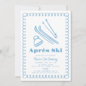 Blauwe handgetekende après ski winterverjaardag kaart (Voorkant)
