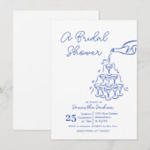 Blauwe handgetekende champagnetoren Vrijgezellenfe Kaart (Voorkant / Achterkant)