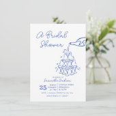 Blauwe handgetekende champagnetoren Vrijgezellenfe Kaart (Staand voorkant)