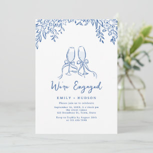 Blauwe Handgetekende Cheers Toast Whimsical Verlov Kaart