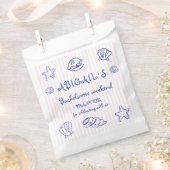 Blauwe handgetekende krabbel zeeschelpen bachelore bedankzakje (Geknipt)