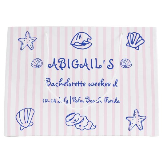 Blauwe handgetekende krabbel zeeschelpen bachelore groot cadeauzakje (Voorkant)