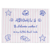 Blauwe handgetekende krabbel zeeschelpen bachelore groot cadeauzakje (Achterkant)