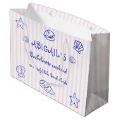 Blauwe handgetekende krabbel zeeschelpen bachelore groot cadeauzakje (Achterkant Gekanteld)