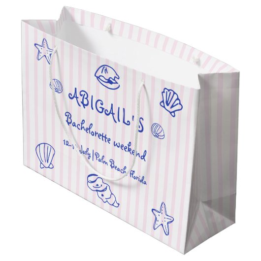 Blauwe handgetekende krabbel zeeschelpen bachelore groot cadeauzakje (Achterkant Gekanteld)