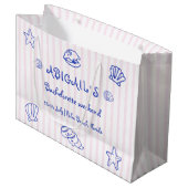 Blauwe handgetekende krabbel zeeschelpen bachelore groot cadeauzakje (Voorkant Gekanteld)