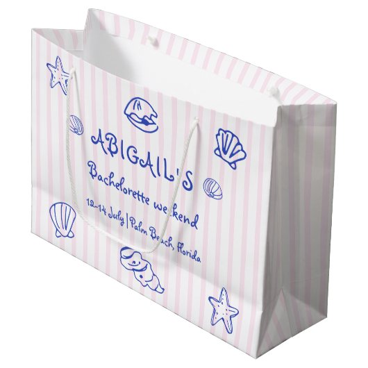 Blauwe handgetekende krabbel zeeschelpen bachelore groot cadeauzakje (Voorkant Gekanteld)