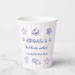 Blauwe handgetekende krabbel zeeschelpen bachelore papieren bekers<br><div class="desc">Blauwe handgetekende krabbel zeeschelpen bachelorette papieren bekers. Voor een vrijgezellenfeest met een vleugje magie aan zee zijn deze papieren bekers een absolute must-have! Het ontwerp is voorzien van een collectie van blauw, handgetekende zeeschelpen, afgebeeld in een charmante, vrijgevochten, retro gekrabbelde stijl. Deze speelse elementen zijn prachtig verspreid over een achtergrond...</div>