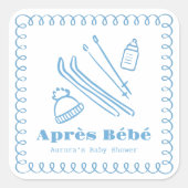Blauwe handgetekende winter après bébé Baby shower Vierkante Sticker (Voorkant)