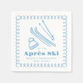 Blauwe handgetekende winteraprès ski bachelorette servet (Voorkant)