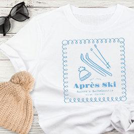 Blauwe handgetekende winteraprès ski bachelorette t-shirt