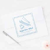 Blauwe handgetekende winteraprès ski bachelorette vierkante sticker (Envelop)