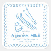 Blauwe handgetekende winteraprès ski bachelorette vierkante sticker (Voorkant)