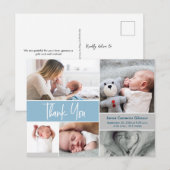 Blauwe handlettering fotocollage babyshower briefkaart (Voorkant / Achterkant)