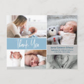 Blauwe handlettering fotocollage babyshower briefkaart (Voorkant)
