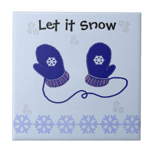 Blauwe handschoenen en sneeuwvlokken tegeltje