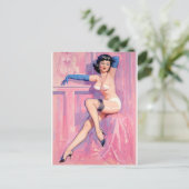 Blauwe handschoenen Pinup Briefkaart (Staand voorkant)