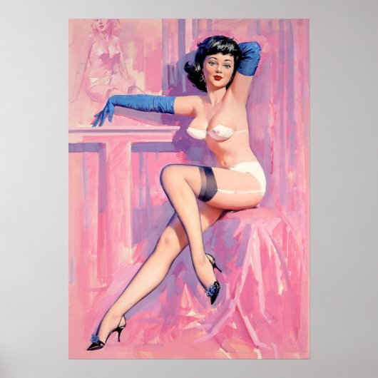 Blauwe handschoenen Pinup Poster (Voorkant)