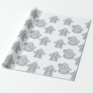 Blauwe handtekening Elephant Pattern Cartoon Cadeaupapier