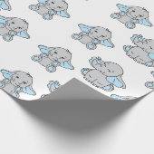 Blauwe handtekening Elephant Pattern Cartoon Cadeaupapier (Hoek)