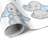 Blauwe handtekening Elephant Pattern Cartoon Cadeaupapier (Rol Hoek)