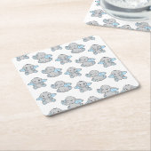Blauwe handtekening Elephant Pattern Cartoon Kartonnen Onderzetters (Schuin)
