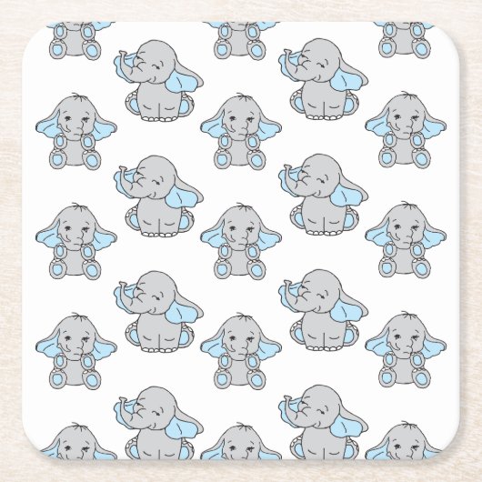 Blauwe handtekening Elephant Pattern Cartoon Kartonnen Onderzetters (Voorkant)