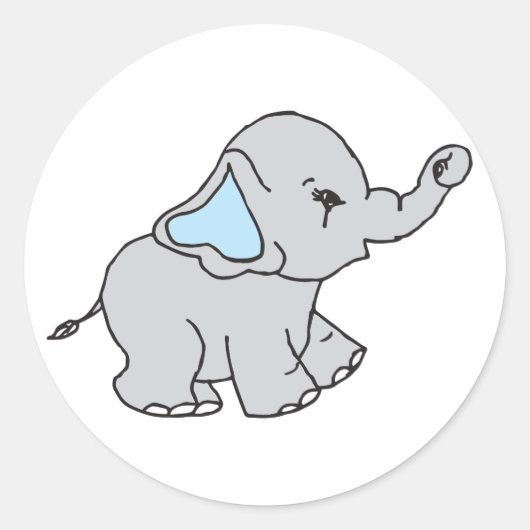 Blauwe handtekening Elephant Pattern Cartoon Ronde Sticker (Voorkant)