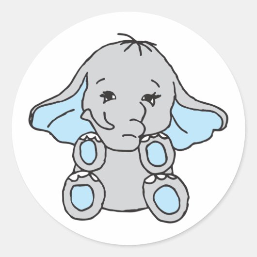 Blauwe handtekening Elephant Pattern Cartoon Ronde Sticker (Voorkant)