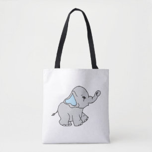 Blauwe handtekening Elephant Pattern Cartoon Tote Bag
