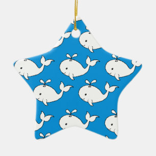 Blauwe handtekening walvisvispatronen Cartoon Keramisch Ornament
