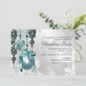 Blauwe hangende Ornamenten kerstfeest uitnodigen Kaart (Staand voorkant)