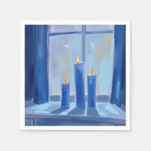 Blauwe Hanukka Kaarsen Aquarel Servet