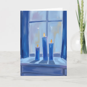 Blauwe Hanukka Kaarsen Watercolor Feestdagen Kaart