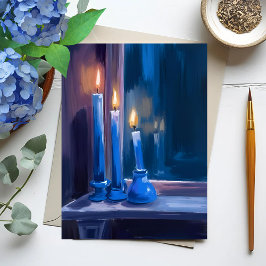 Blauwe Hanukka Kaarsen Watercolor Feestdagenkaart