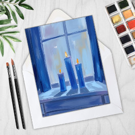 Blauwe Hanukka Kaarsen Watercolor Feestdagenkaart