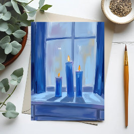Blauwe Hanukka Kaarsen Watercolor Feestdagenkaart