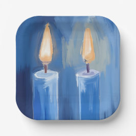 Blauwe Hanukka Kaarsen Watercolor Vakantie Papieren Bordje