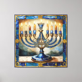 Blauwe Hanukka Menora Canvas Afdruk (Voorkant)