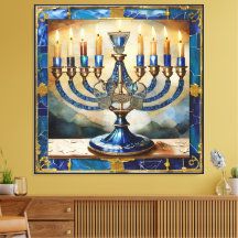 Blauwe Hanukka Menora