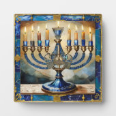 Blauwe Hanukka Menora Fotoplaat (Voorkant)
